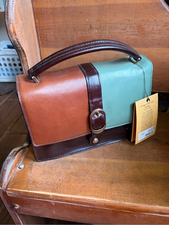 Patricia Nash Handbags - Patricia Nash Brown & Mint Leather Colorblock Top-Handle Crossbody